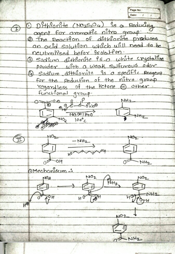 Pege No: Date: I -- a ent for anmodoc nitro wde with Sod?um dithionite is a specfi 0 ULOn Yagardless of the kctonothe OA Un NCOH H20 NO2 NH2 0 NO2 H2