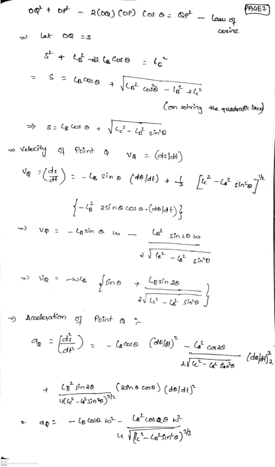 0Q² + op PAUE2 2606) COP) Cos o = Qp² law of cosine let OQ S s² & Bas. Co Coso =10 S LB Caso + co² como lo the Con solving th
