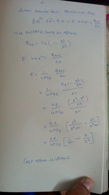 from Gauss land, the electric fler 6 AtA=EU Poul The enclosed Charce in sphere der=20 (1-3) FCITED er last option is correct