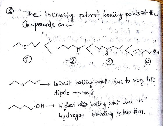 © The increasing orderob boriling points at the s Compounds are free normy . WOH now lowest boiling point due to very low di