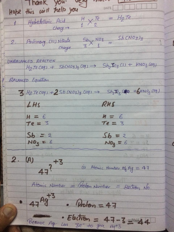 ONUL DATE Thank you very Hope this will help you 1 Hydretelluric Acid Hy Te Chary 2. Antimony (1) Nitrate NO DATE ODIO = Hate