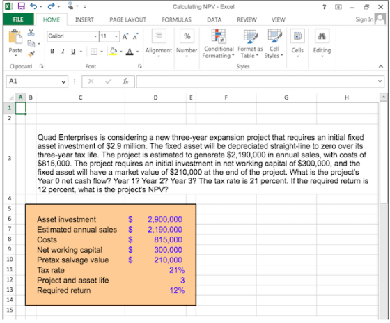 XUR 5 + Calculating NPV - Excel FORMULAS DATA REVIEW FILE HOME INSERT PAGE LAYOUT VIEW Sign in Calibri 11 - A A 23 Paste BIU