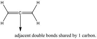 adjacent double bonds shared by 1 carbon.