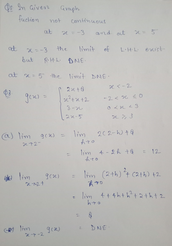 Qs In Given fuction not at Graph continuous x = -3 and at a= 5 at hiltiho exist x=-3 the limit of but Raih DNE. x=5 the limit