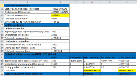 B D F A C E 1 Total costs to account for: 2 Cost of beginning goods in process -40320+1006848 3 Costs incurred this period =5