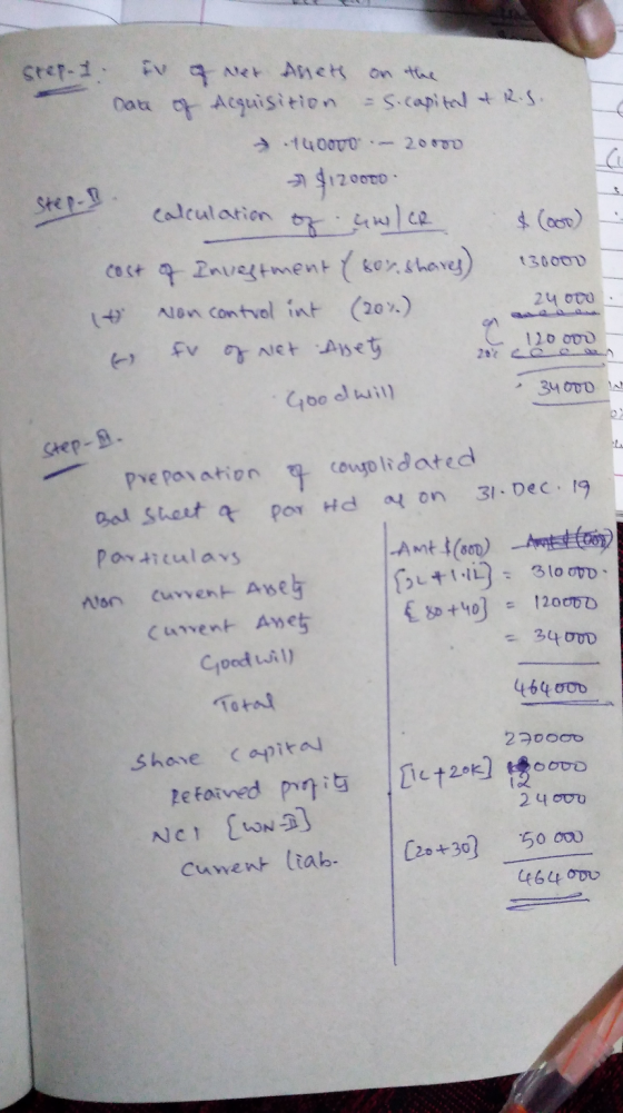 Step-1 La Step-B Ev of wet Anet on the Date of Acquisition =s.capitel & R. S. -140OTO 20070 = $120000 calculation of Guler co