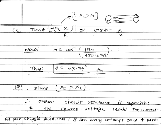 Xc>* Date Page (C) Tano I (XL-Xc or cOS 6 = R Z R Nooi O a cosy 190 4301078 078) Thusi $ = 63.78 Any (2) since ( xc 7 XL) Ove