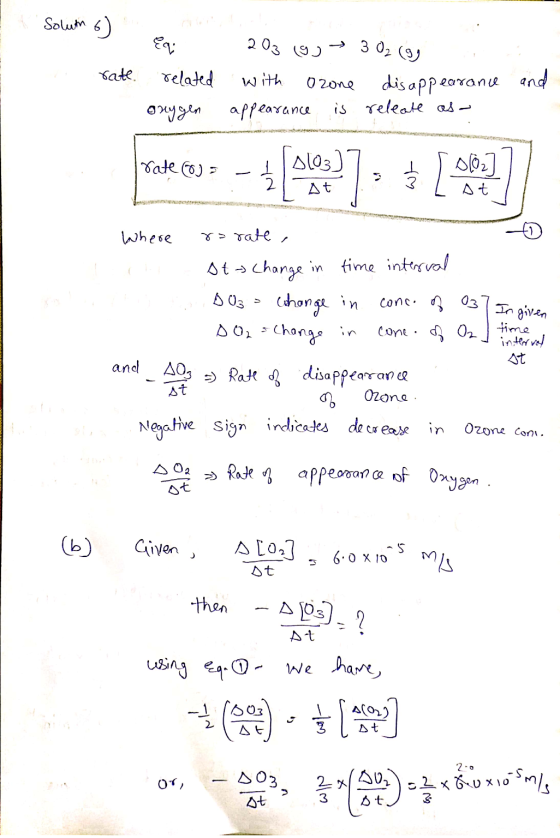 E Solutn 6) rate Eq: related anygen 203 (9> 3 02 (3) with ozone disappearance appearance is releate as- and rate o At Where r