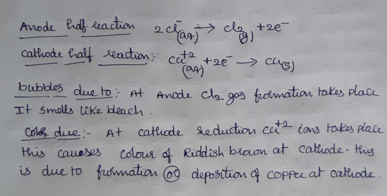 cate cus) Arrode half reaction achary clog, the cathode half reaction; +2€ @9) bubbles due to: At Anode cle 303 firmation tak