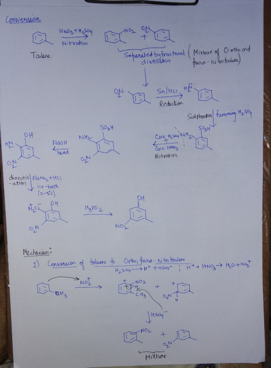 Converaun HNO3TH2SOY No TON + Nitrahon Talene o Ontho and Separated byfractional Mixhure e fara notadre) Sn/Mc, H Reduction S