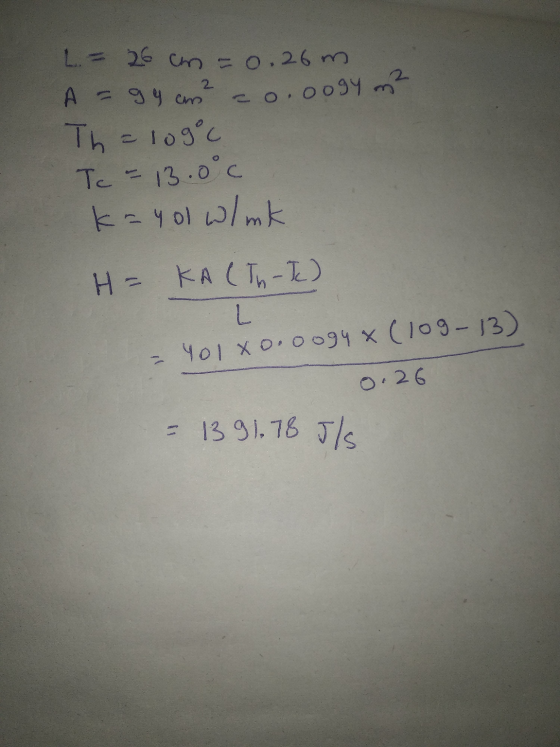 L = 25 Сю - о. 26 mm 2 A gyan co.oo99 - T, Tos°C Т - 13.0°C k=yol w/mk Н- KA(In-T) L - Чо) xoroo94 x (Io9 - 13) О: 26 = 13 91