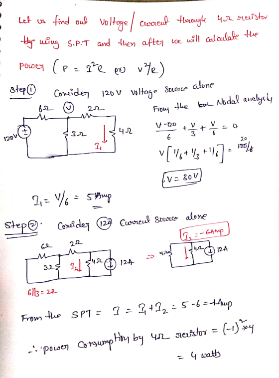 Let us find oul Voltage cuzeut Herougle 402 geristor Hayo uring S.P.T and then after toe will calculate the power (p=2²e er)
