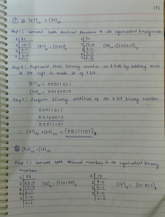 © @ (21),0 + (34)70 Step 1: Connect both decimal numbers to its equinalent binary number 2121 2134 213.-1 (81). - (1101), 25-