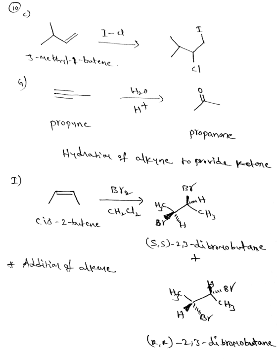 W 1-4 I- d 3-methyl-2-butene. Hr J oa Ho Ht . propune propanane Hydration of alkyne to provide Ketone I) Brg BV Ha frent CH₃C