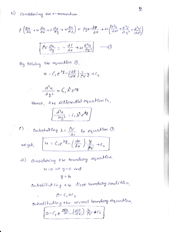 b) considering the momentum p (line the great values were prese nt a les By solving the equation , u = Gely ( 2 ) vytla du =(