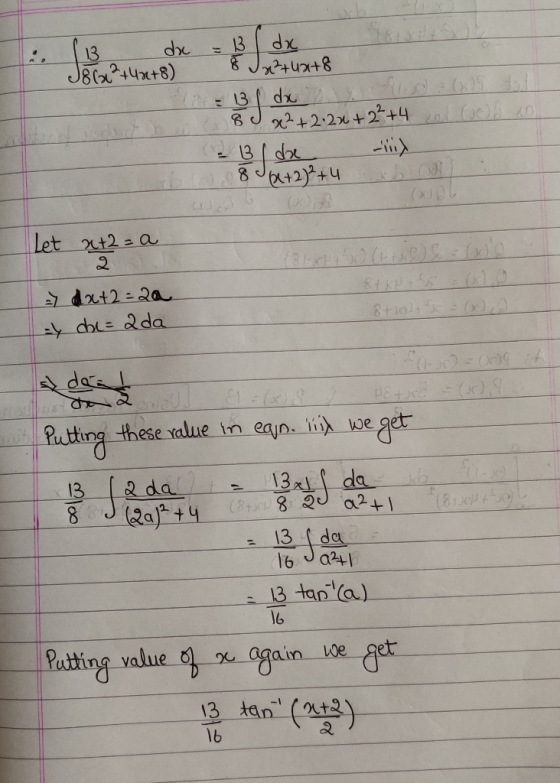 dx =3 da J8x²+42+8) 8 Ja²+uat8 (ar 13 l dx llo: (x 80x²+2.22 +2²+4 sl (c) & Bl de ily 8 + 2)² + 4 x (N) oo cool at2 = a Let s