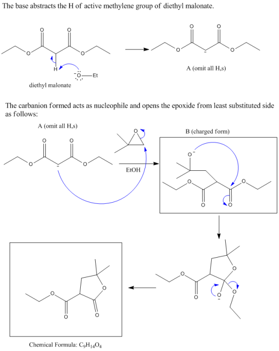 The base abstracts the H of active methylene group of diethyl malonate. A (omit all H,s) O_Et diethyl malonate The carbanion