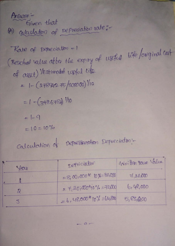 Anstoer Given that caleculation af DePredaton sate Kate of Depre ciaton (Reschual vale atte tla expry af usefd life /oaginal