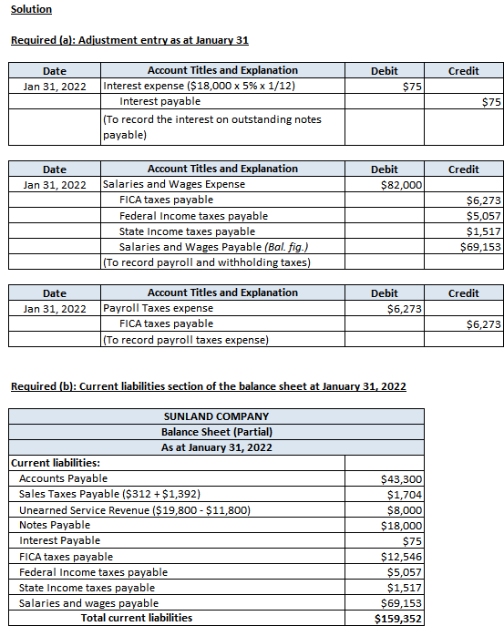 Solution Required (a): Adjustment entry as at January 31 | Debit Credit Date Jan 31, 2022 $75 Account Titles and Explanation
