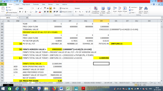 - 2x Find & Select DV NPV, IRR, PBP,OCFINDEX - Microsoft Excel (Product Activation Failed) File Home Insert Page Layout Formu