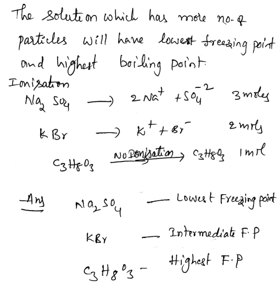 The solution which has more no. of particles will have lowest freesing point and highest boiling point Ionisation nag sure an