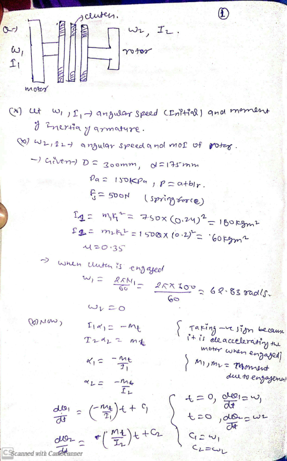 scluten. (1) Wz, Iz. الن HIH rotor Il mated (6) ut Will, angular speed (Initials and mement og Inertia y armature. W2, 12- an