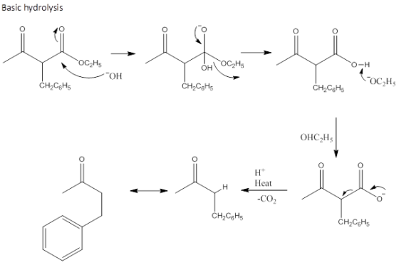 Basic hydrolysis OCH СОН OH OCH O-H OCH CH2C6H5 CH2C8H5 CH,C6H5 OHC H3 H H Heat -CO2 CH.CH CH.CH