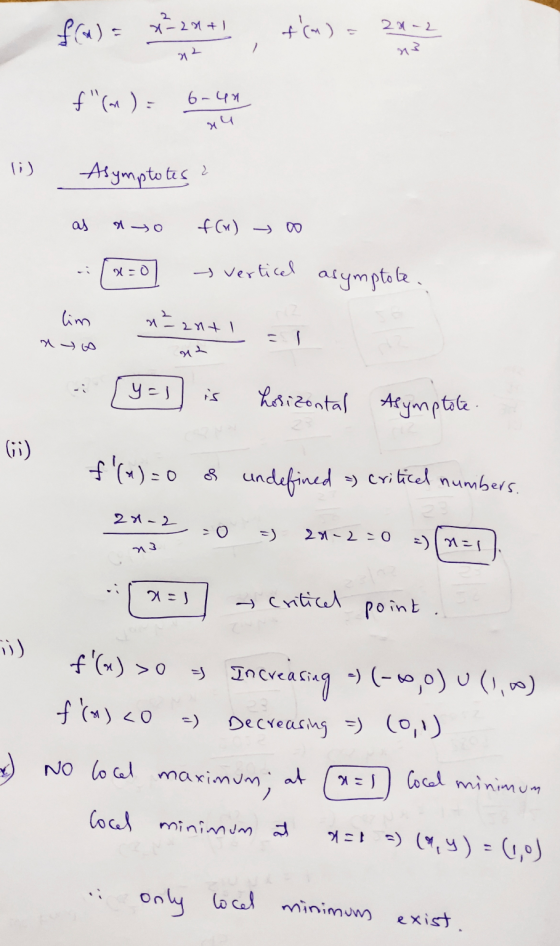 fa)= x² 2x+1 f(x) = 2x-2 x2 ns f() = 6-41 xu ) Asymptotes & as A to f(x) → 2-0 vertical asymptole. lim n²anti کی بلا ܬ ܟ y=