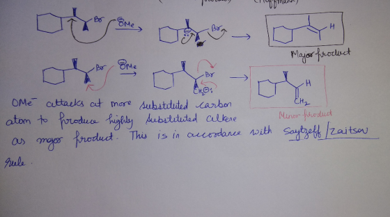 My Chubuty 8Me Major product CH2 ome attacks at more substituted carbon atom to produce highly substituted alkene as mejor pr