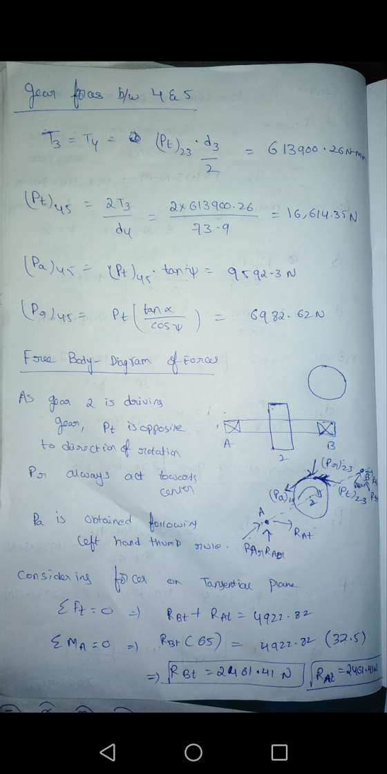 gear foces b/w 4&5 Iz = Ty = (Pt), d3 = 613900. 200m 2. (Pt us 2x613900.26 - 2 T3 dy = 16,614.35N 73.9 (Pa) ur = (Pt. ) qs ta