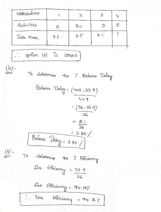 Watstations 2 D Activitics A Tlle time Corect .. opfon (a)s iv)- the 7. Balance Delay. To detesmine Balance Peloy = (x9-23-9)