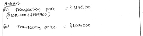 Answers a) Trous action price | ($1015,200 +$159900) = $1,175,100 b) Transaction price = $1,015,200