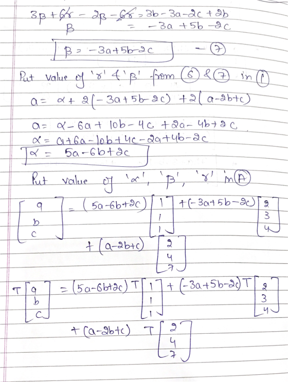 7 3 p +66 - 28-86-36-3a-2c + 2b B - 30 +56 oC 1 B = -3a45b-ac Put value ol 4 p from 6 & a=X+21-30+5b-ac) +2la-obtc) of in (0