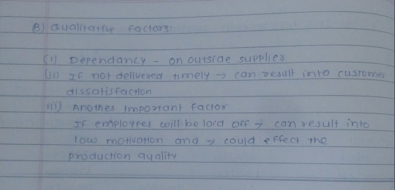 6) ayalitatue fectorg C Dependancy on outside sUPplies GD JF nOH delivered timely can esult nto custamer dissatisfeCHon 11)An