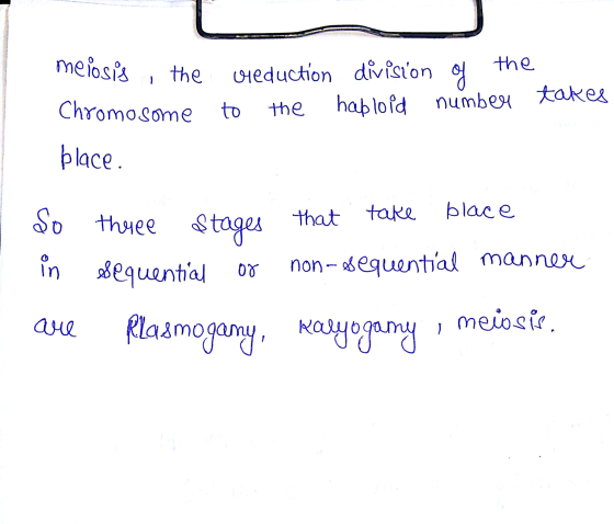 meiosis, the vieduction division of the to haploid number takes Chromosome the blace. that take blace So three stages in sequ