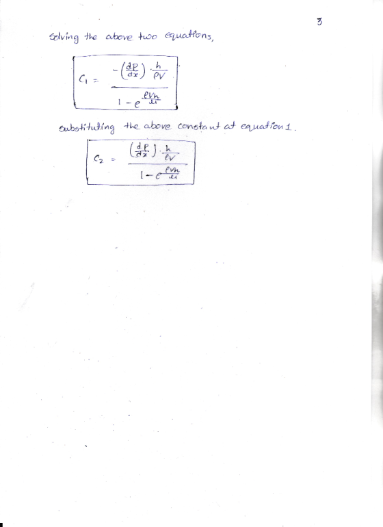 Solving the above two equations, la - in een Substituting the above constant at equation 1.