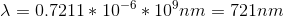 X=0.7211 * 10-6* 10nm = 721nm
