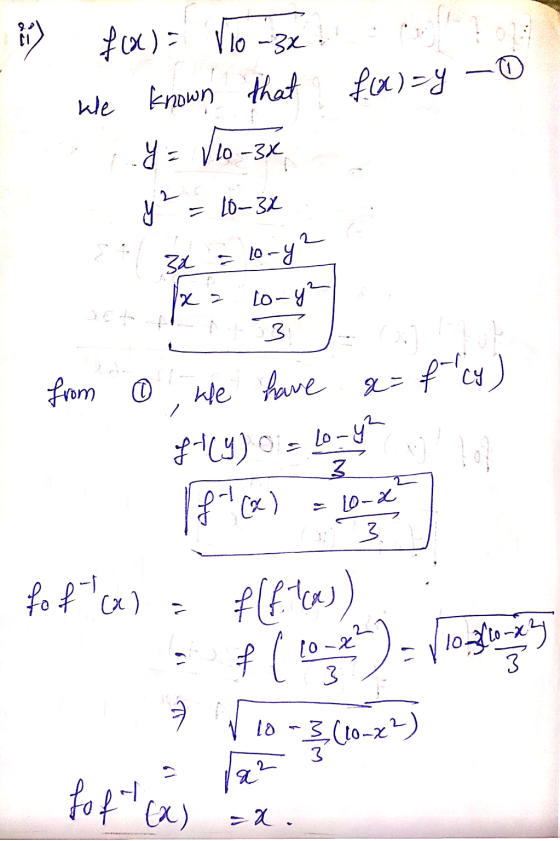f(x)=y (10-30 30 12 2 3 70 ECO-22) 10 f(x) = V10 -3x we known that y = y ² = 10-30 = long to-yz from le have ftly) #f1cx)) f