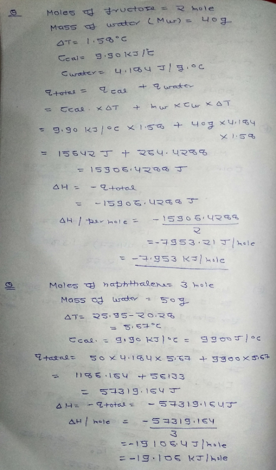 Moles Ucto = ole usater Mur) og Mass 4T= 1.5°C Ccal 9.go KJ/t Curater + 9urate 4cas m ur Cur KAT x 4T ८८a + 403 xy4 -1 I59 ।5