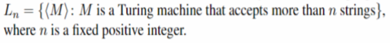 L,-{(A1): M is a Turing machine that accepts more than n strings}