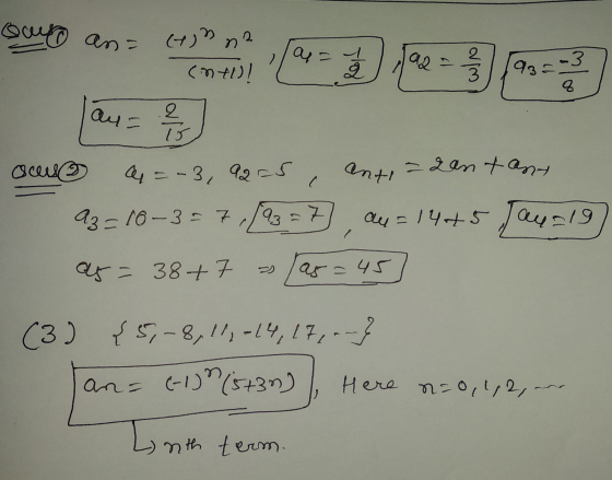 ouro an= ctin Anna (nto! aya 2 1 2 = 2/3 193= -3 3 aus 2 acuo 4 =-3, 9225 ant! =con tant C az=10-3-7 ay = 14+5 Jay=19 as = 38