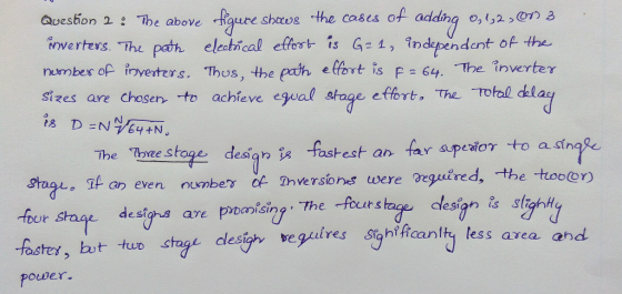 Question 2 : The above figure shows the cases of adding 0,12,01 3 inverters. The path electrical effort is G=1, independent o