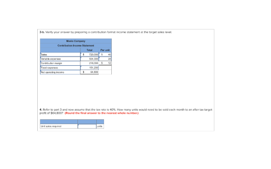 3-b. Verify your answer by preparing a contribution format income statement at the target sales level. Menlo Company Contribu