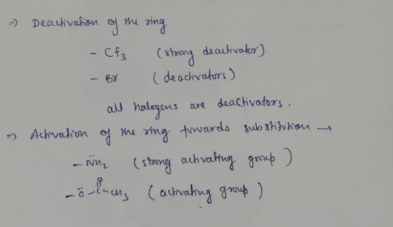 - Deactivation ns are - Cf3 (strong deactivaks) - BY (deachvators) all halogens are deactivators, Activation of the ring towa