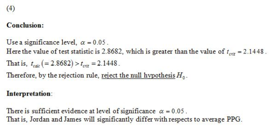 Conclusion: Use a significance level, α 0.05 Here the value of test statistic is 2.8682, which is greater than the value of t