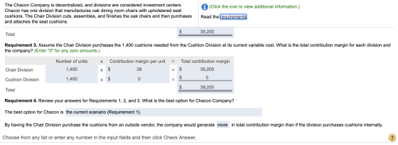 A (Click the icon to view additional information.) The Chacon Company is decentralized, and divisions are considered investme