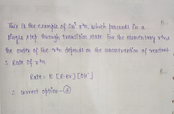 This is the example of SN² sm, which proceeds in a single step through transition state. For the elementary mms the order of