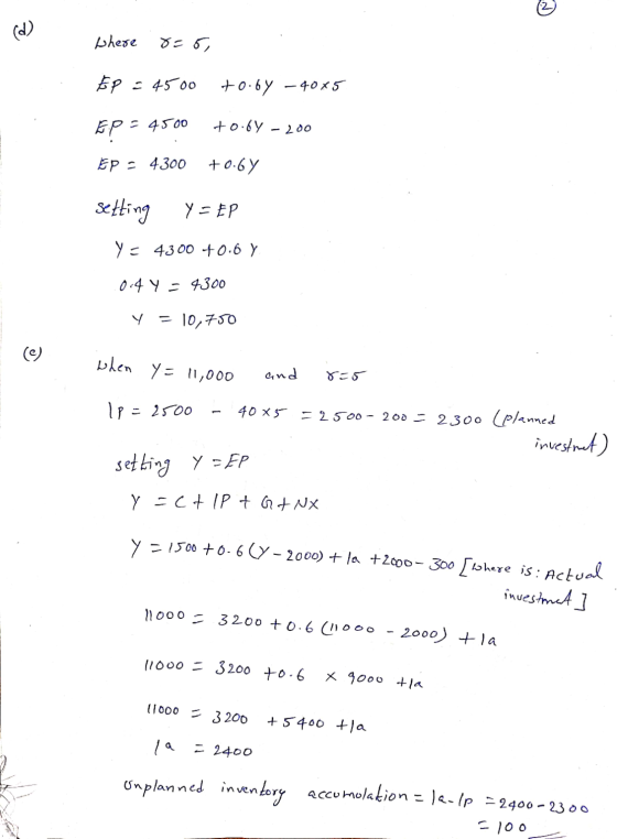 3 (d) where 8=5, Ep = 4500 tooby -4085 EP = 4500 +0.64 - 200 EP: 4300 +0.69 setting Y=EP Y = 4300 +0.6 Y 0-4 Y = 4300 = 10,75
