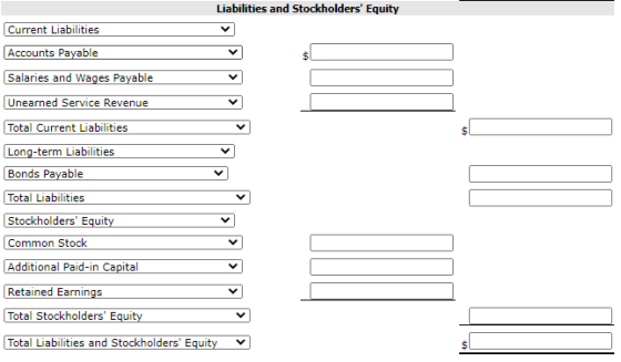 Liabilities and Stockholders Equity Current Liabilities Accounts Payable Salaries and Wages Payable Unearned Service Revenue