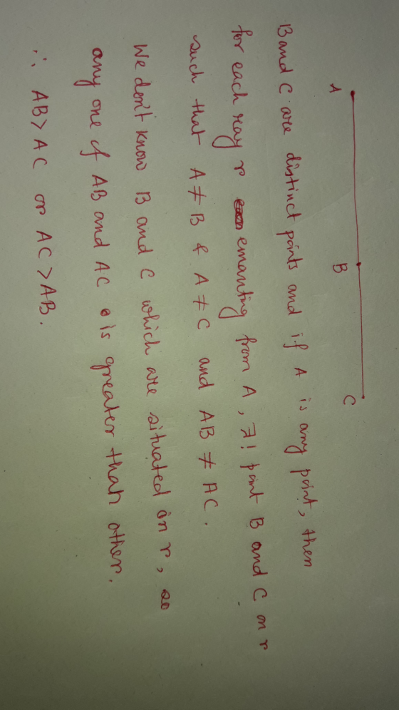 Band C are distinct points and if A is any point, then for each ray ban emanting from A a pint B and C mr such that A+B & Atc